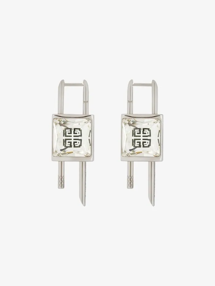 Women Jewelry Givenchy Mini Lock Earrings In Metal With Crystal Silvery