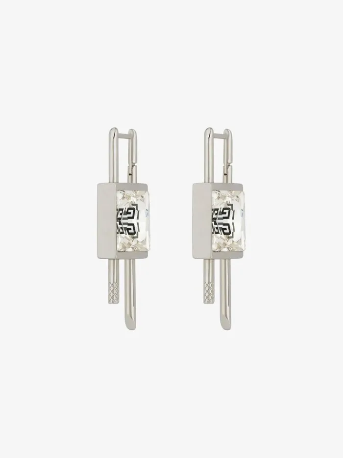 Women Jewelry Givenchy Mini Lock Earrings In Metal With Crystal Silvery Women Jewelry Givenchy Mini Lock Earrings In Metal With Crystal Silvery