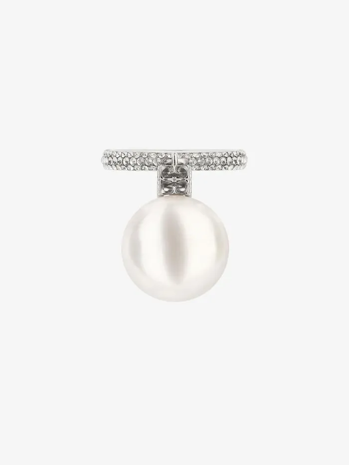 Women Jewelry Givenchy Pearl Ring In Metal With Crystals Whitesilvery