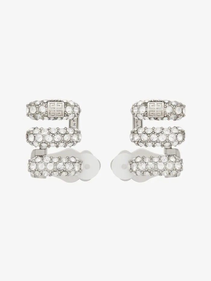 Women Jewelry Givenchy Stitch Clip Earrings In Metal With Crystals Silvery