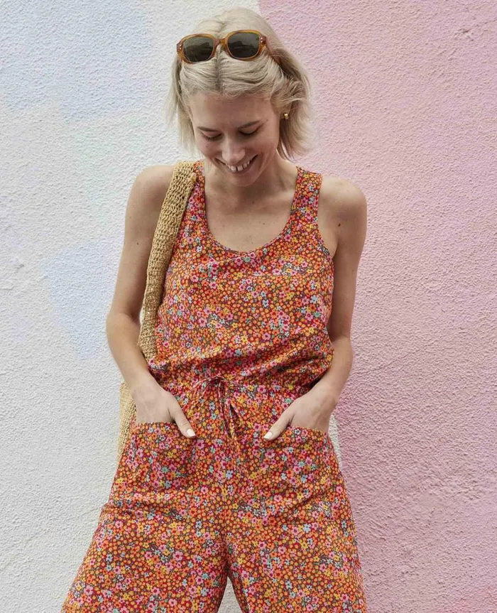 Women Jumpsuits and Overalls Toad and Co Sunkissed Livvy Jumpsuit Taffy Micro Floral Print