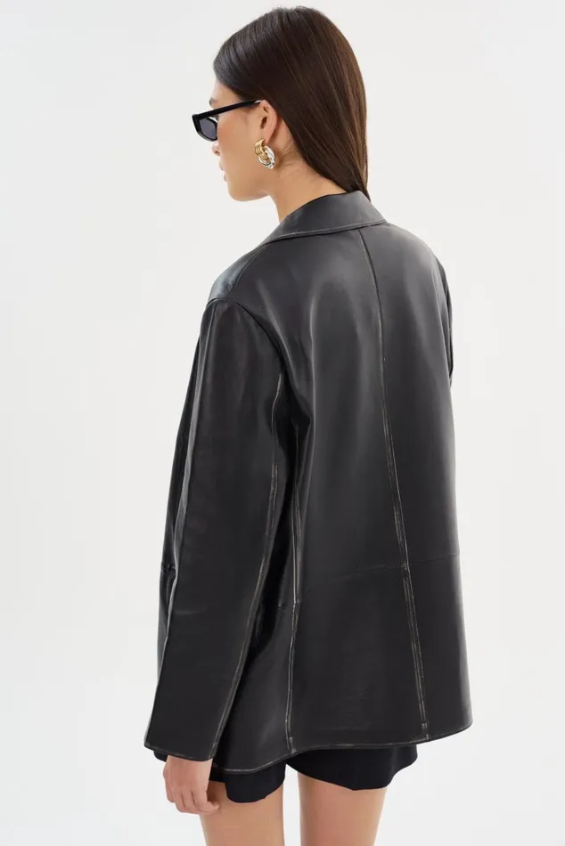 Women KARRIN Distressed Leather Blazer Distressed Black LAMARQUE Leather Jackets Women KARRIN Distressed Leather Blazer Distressed Black LAMARQUE Leather Jackets