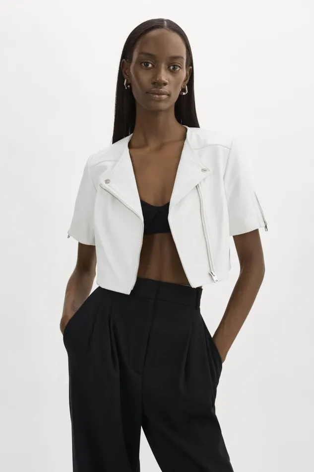 Women KIRSI Cropped Biker Jacket White LAMARQUE Short Sleeve Jackets