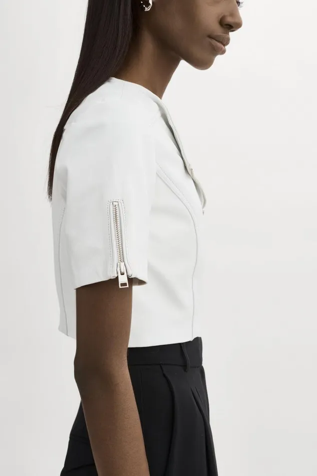 Women KIRSI Cropped Biker Jacket White LAMARQUE Short Sleeve Jackets