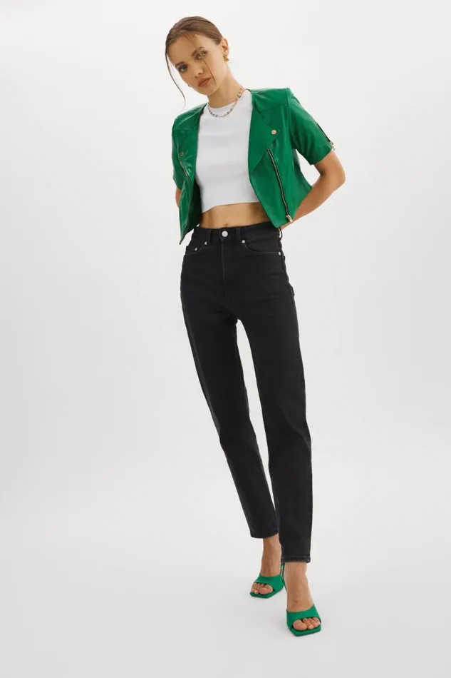 Women KIRSI GOLD Cropped Biker Jacket Vibrant Green LAMARQUE Biker Jackets Women KIRSI GOLD Cropped Biker Jacket Vibrant Green LAMARQUE Biker Jackets