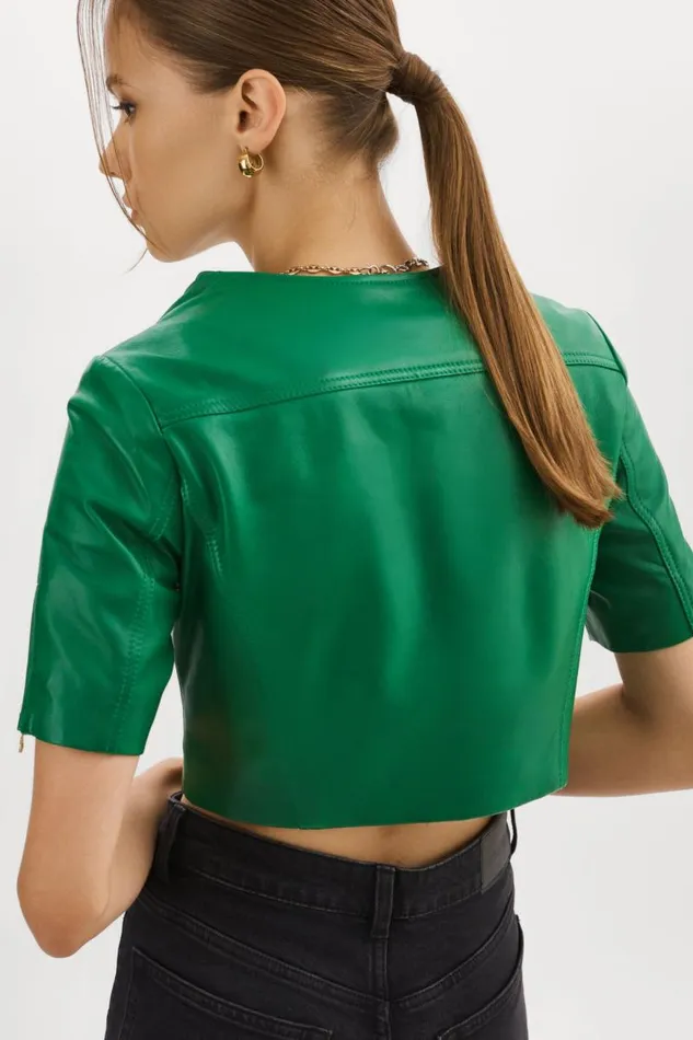 Women KIRSI GOLD Cropped Biker Jacket Vibrant Green LAMARQUE Biker Jackets Women KIRSI GOLD Cropped Biker Jacket Vibrant Green LAMARQUE Biker Jackets