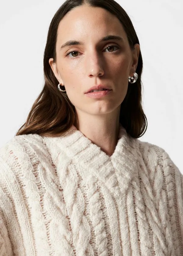 Women Knitwear and Other Stories CableKnit VNeck Jumper Ecru