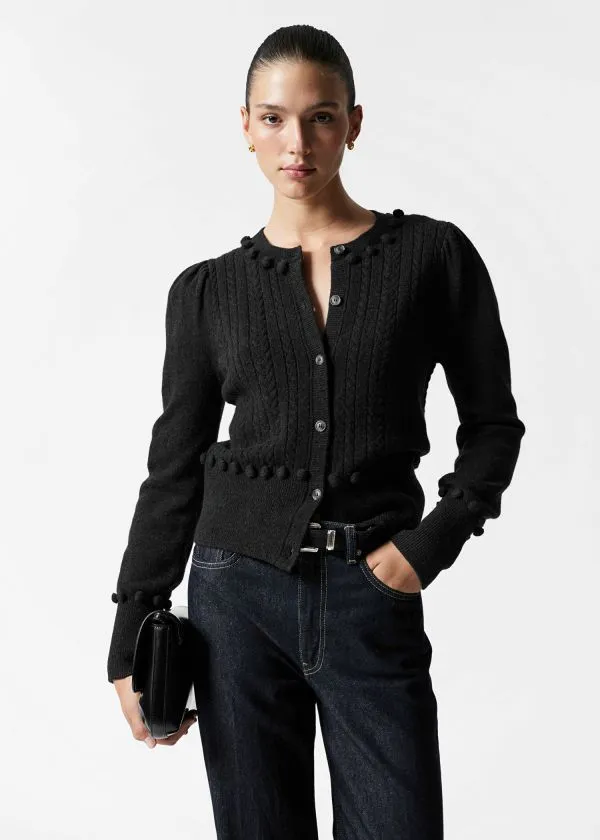 Women Knitwear and Other Stories CableKnit Wool Cardigan Dark Grey