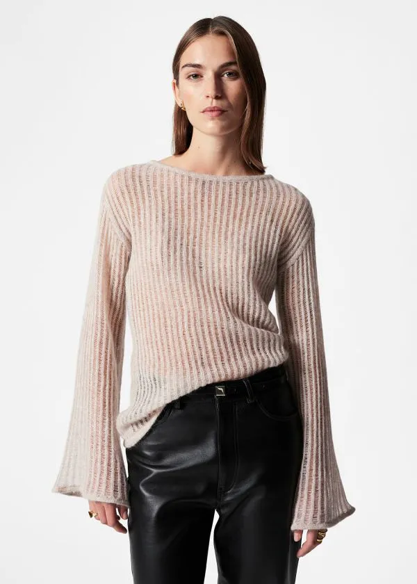 Women Knitwear and Other Stories FlutedTrim RibbedKnit Top Beige