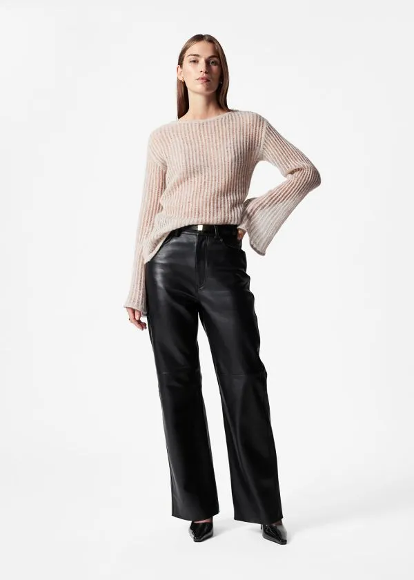 Women Knitwear and Other Stories FlutedTrim RibbedKnit Top Beige