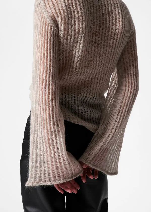 Women Knitwear and Other Stories FlutedTrim RibbedKnit Top Beige