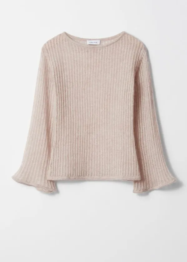 Women Knitwear and Other Stories FlutedTrim RibbedKnit Top Beige