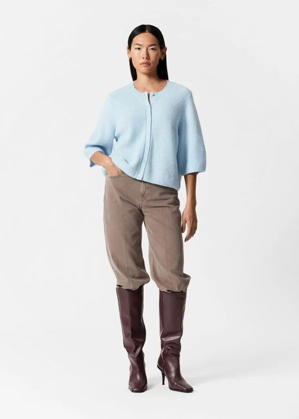 Women Knitwear and Other Stories Merino RibKnit Cardigan Light Blue