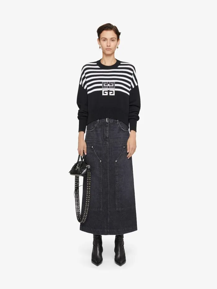 Women Knitwear Givenchy 4G Striped Cropped Sweater In Cotton Black