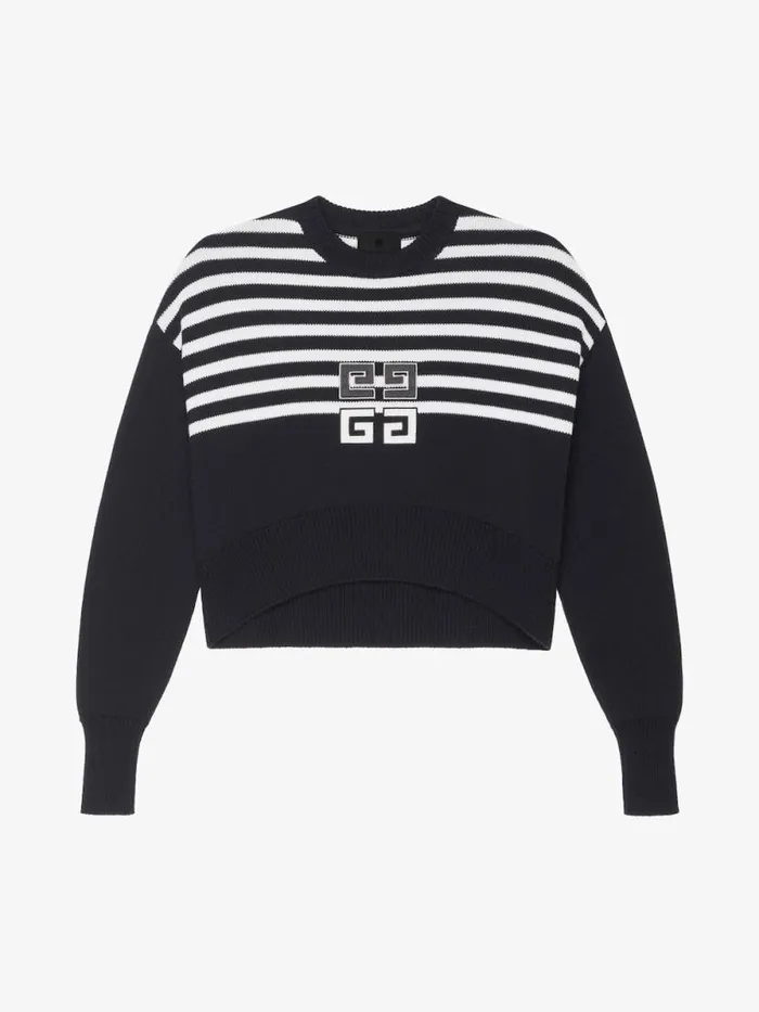 Women Knitwear Givenchy 4G Striped Cropped Sweater In Cotton Black
