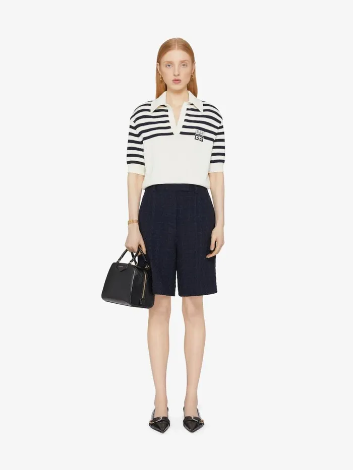 Women Knitwear Givenchy 4G Striped Polo Sweater In Wool And Cotton Whitenavy