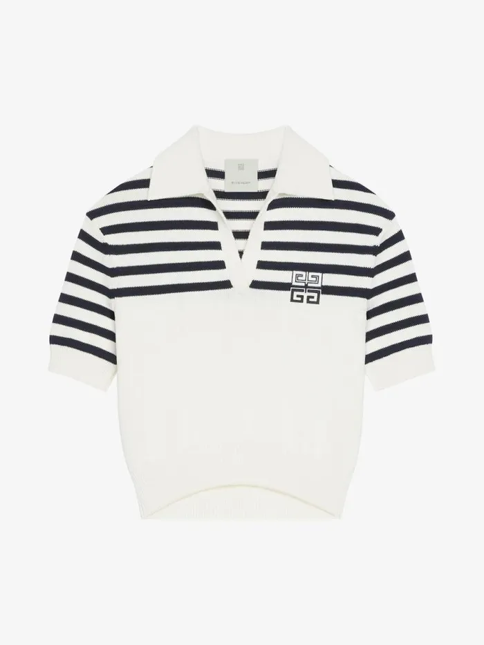Women Knitwear Givenchy 4G Striped Polo Sweater In Wool And Cotton Whitenavy
