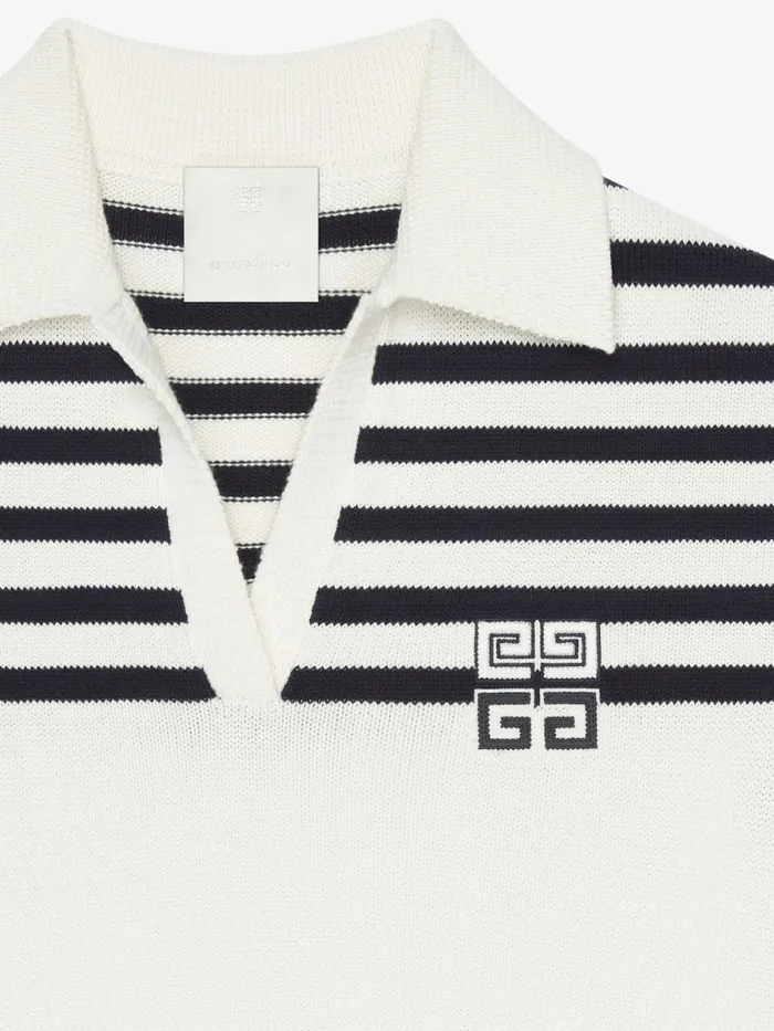 Women Knitwear Givenchy 4G Striped Polo Sweater In Wool And Cotton Whitenavy