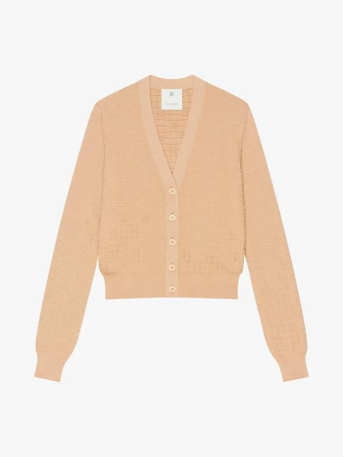 Women Knitwear Givenchy Cropped Cardigan In 4G Mini Jacquard Tan