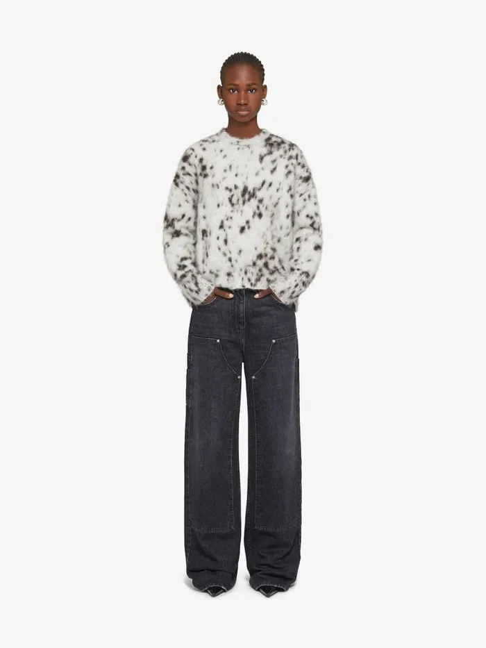 Women Knitwear Givenchy Cropped Sweater In Mohair With Snow Leopard Print Beigeblack
