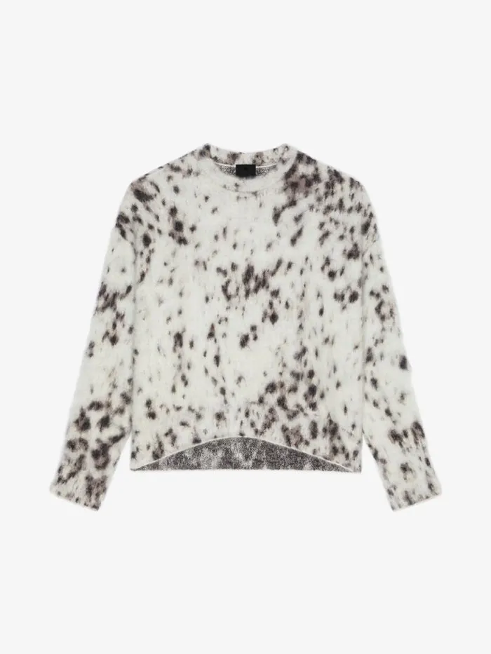 Women Knitwear Givenchy Cropped Sweater In Mohair With Snow Leopard Print Beigeblack