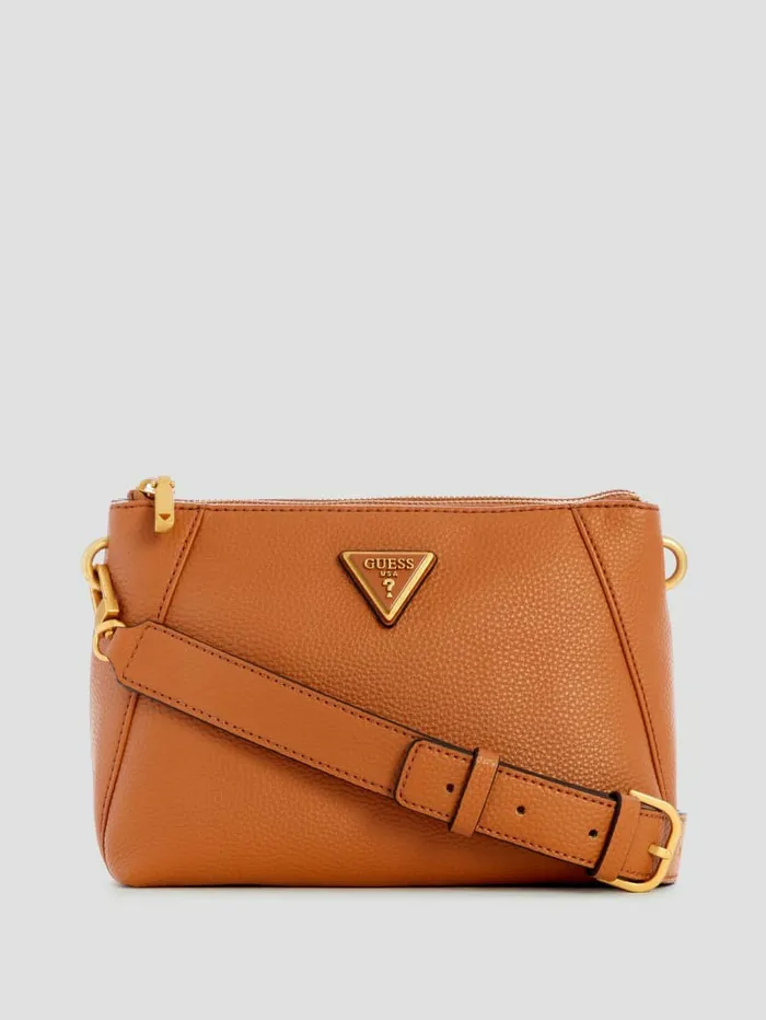 Women Laryn Pebbled DualZip Crossbody Cognac Handbags GUESS
