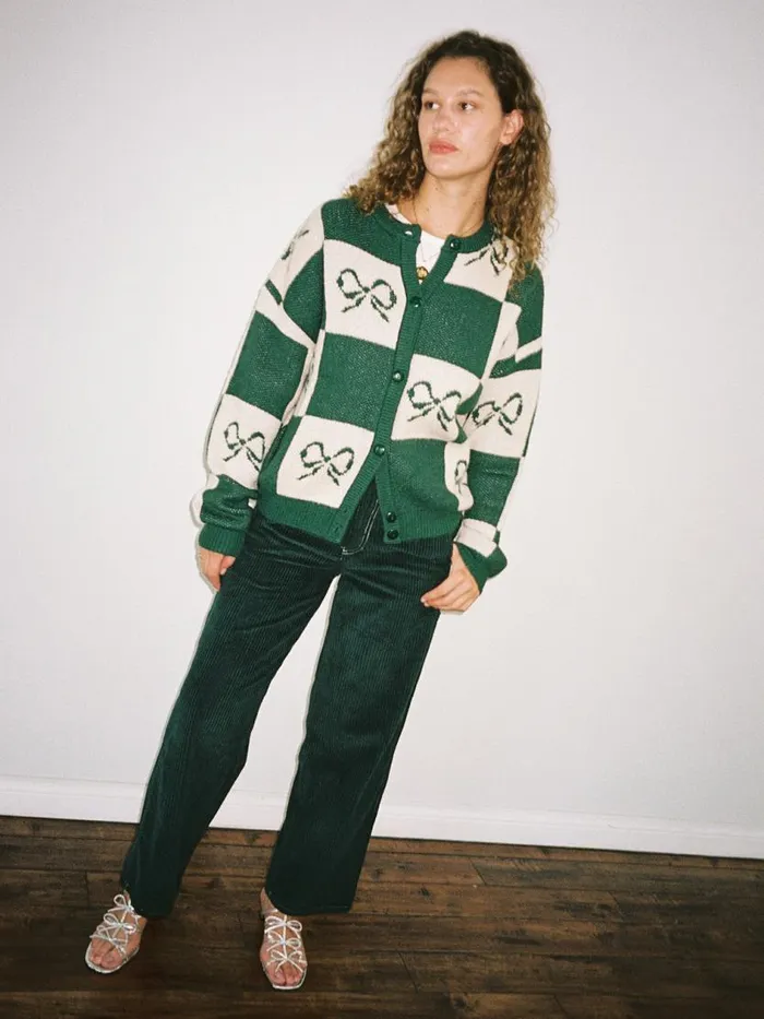 Women Lauda Cardi Emerald Bow Check Lisa Says Gah Sweaters Women Lauda Cardi Emerald Bow Check Lisa Says Gah Sweaters