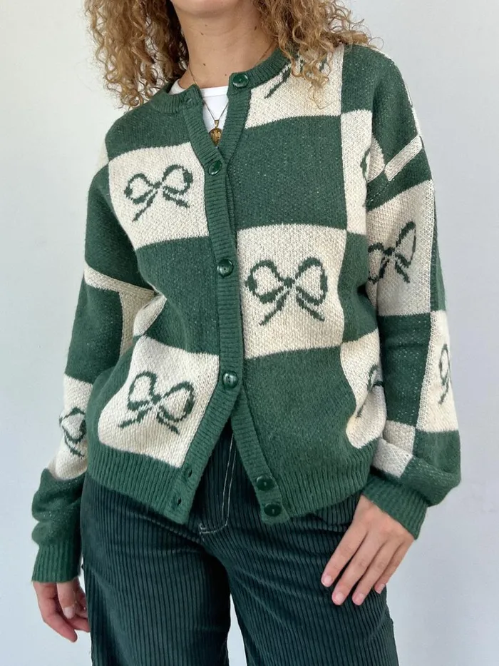 Women Lauda Cardi Emerald Bow Check Lisa Says Gah Sweaters Women Lauda Cardi Emerald Bow Check Lisa Says Gah Sweaters