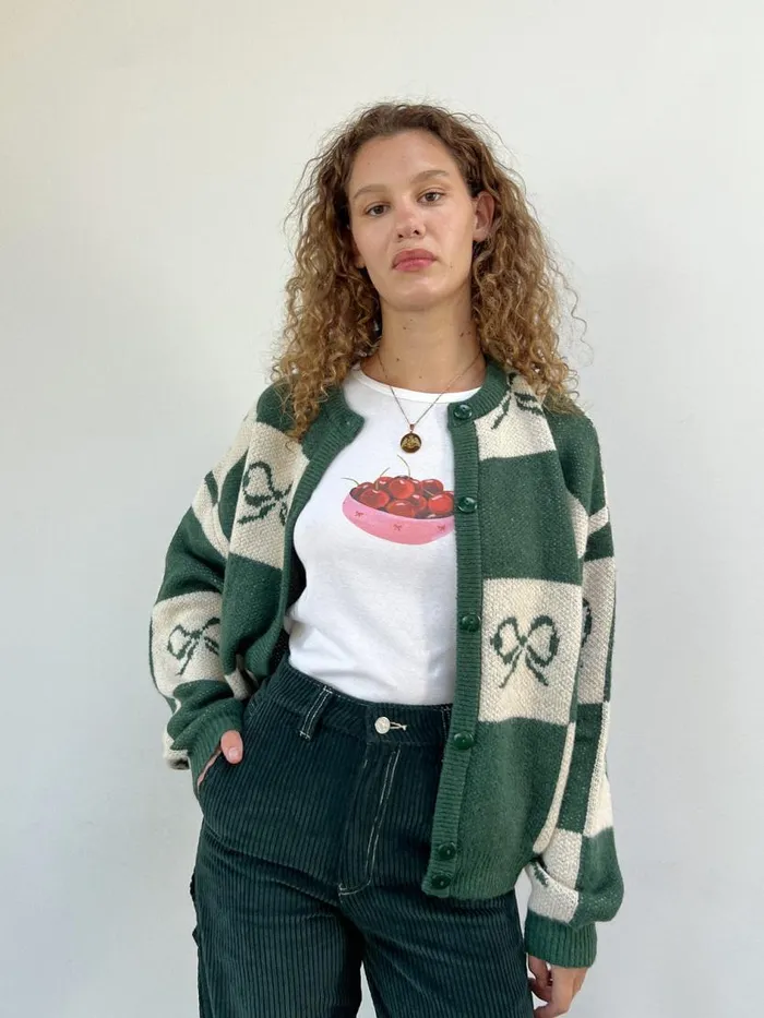 Women Lauda Cardi Emerald Bow Check Lisa Says Gah Sweaters Women Lauda Cardi Emerald Bow Check Lisa Says Gah Sweaters