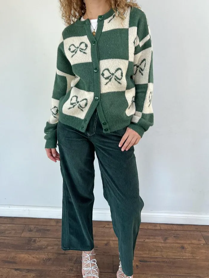 Women Lauda Cardi Emerald Bow Check Lisa Says Gah Sweaters Women Lauda Cardi Emerald Bow Check Lisa Says Gah Sweaters