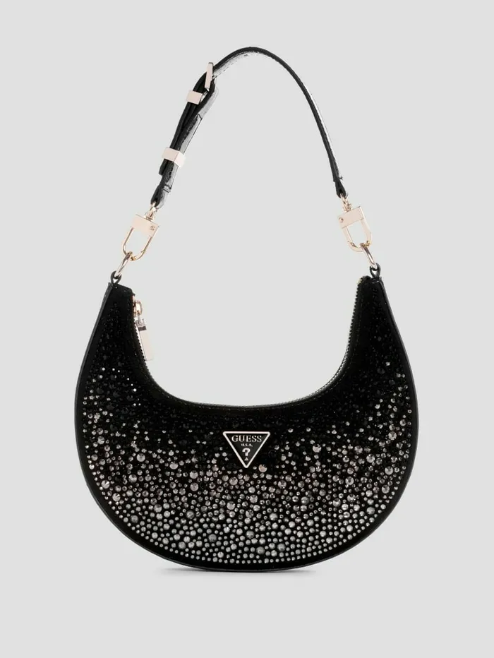 Women Lua Rhinestone Shoulder Bag Black Handbags GUESS