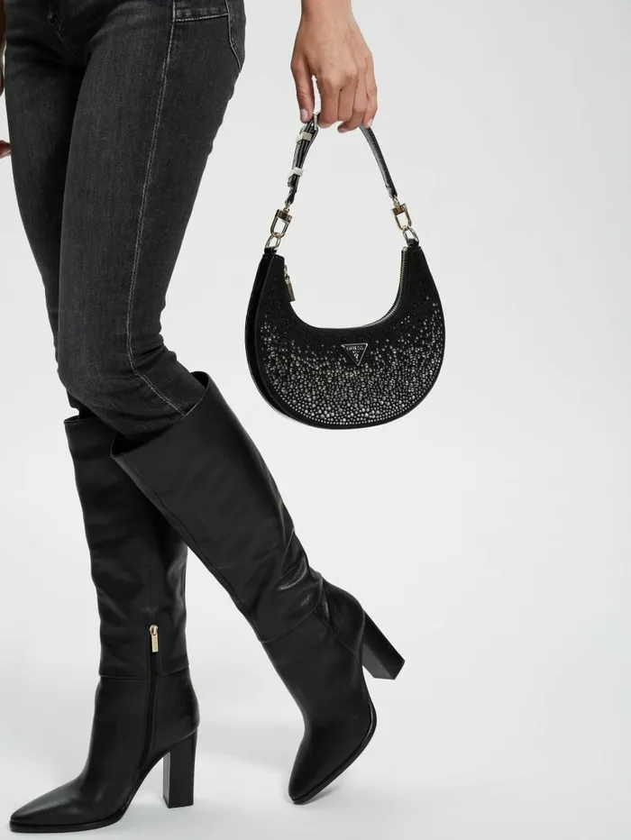 Women Lua Rhinestone Shoulder Bag Black Handbags GUESS Women Lua Rhinestone Shoulder Bag Black Handbags GUESS