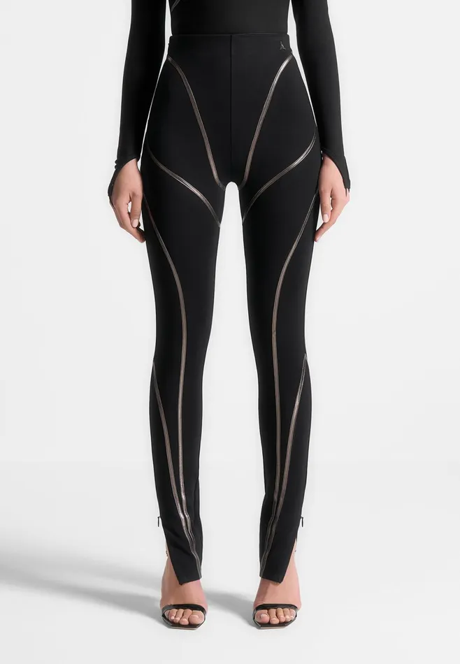 Women Manire De Voir Chrome Piped Contour Leggings Black