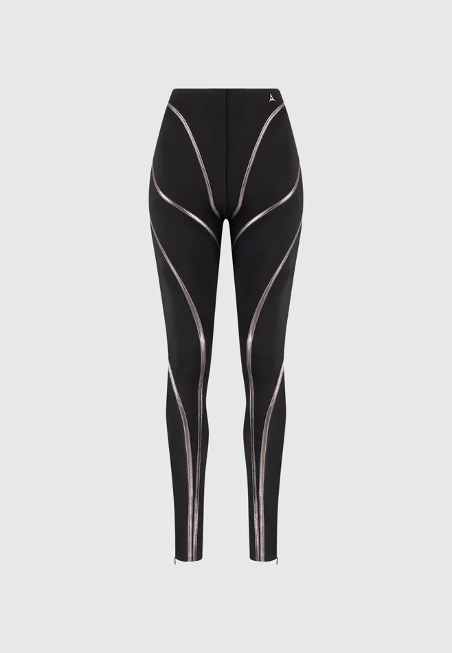 Women Manire De Voir Chrome Piped Contour Leggings Black