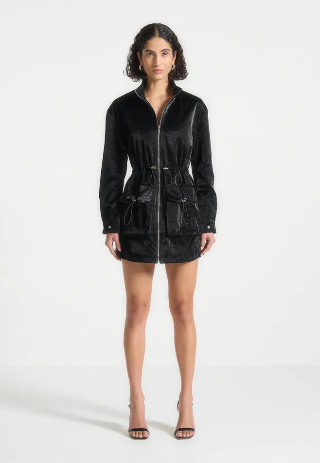 Women Manire De Voir Croc Effect Cargo Jacket Dress Black