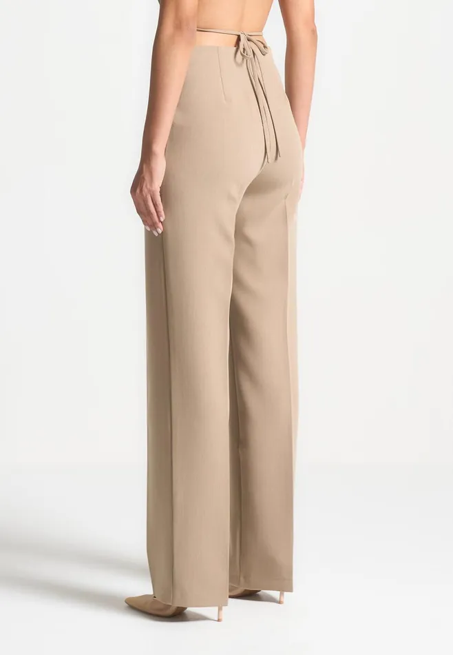 Women Manire De Voir Curved Waist Tailored Trousers Dark Beige