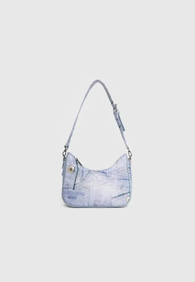 Women Manire De Voir Denim Print Shoulder Bag Blue