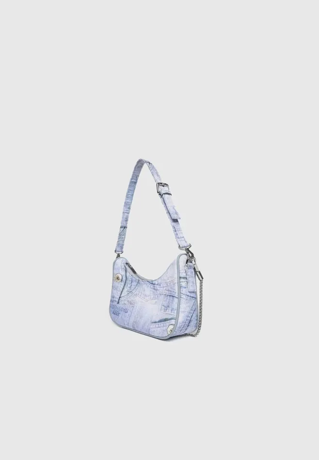 Women Manire De Voir Denim Print Shoulder Bag Blue