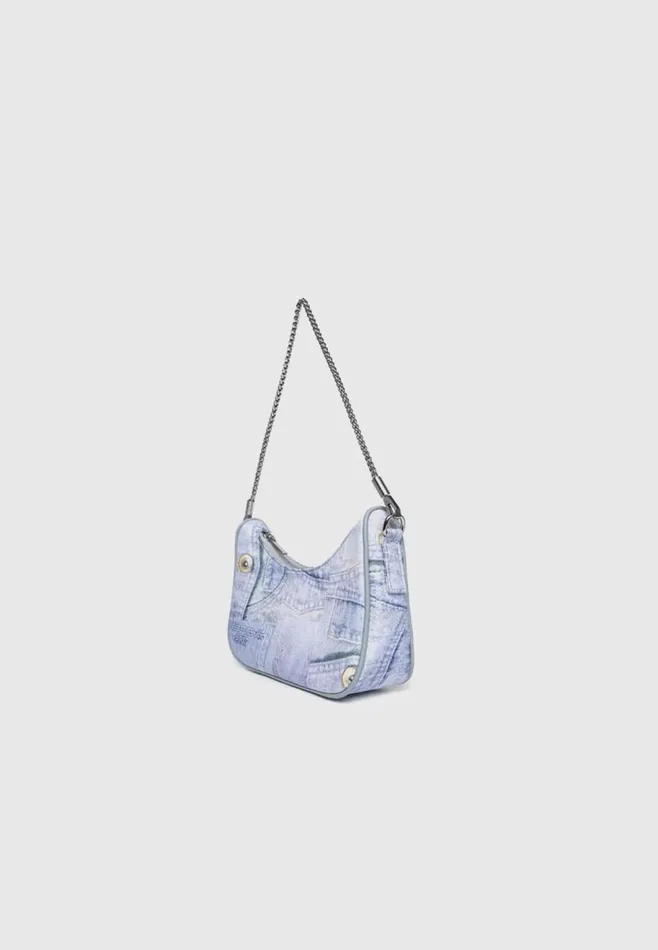 Women Manire De Voir Denim Print Shoulder Bag Blue