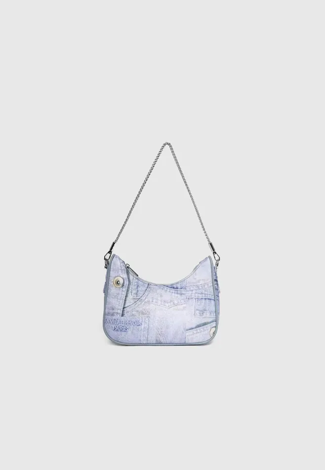 Women Manire De Voir Denim Print Shoulder Bag Blue