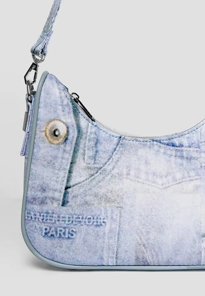 Women Manire De Voir Denim Print Shoulder Bag Blue