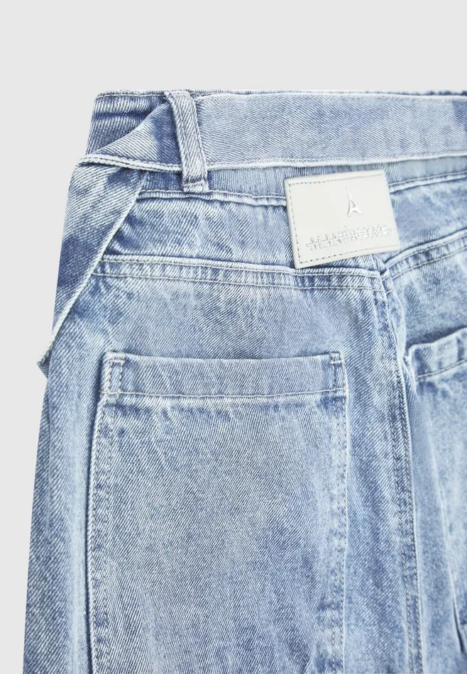 Women Manire De Voir Denim Strap Cargo Jeans Mid Blue