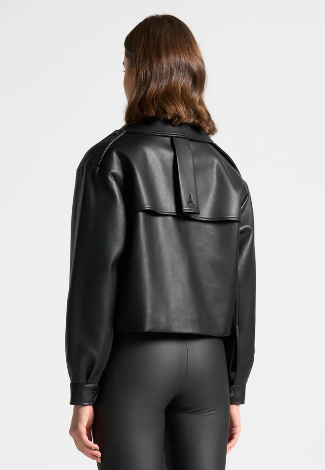 Women Manire De Voir Double Breasted Leather Biker Jacket Black