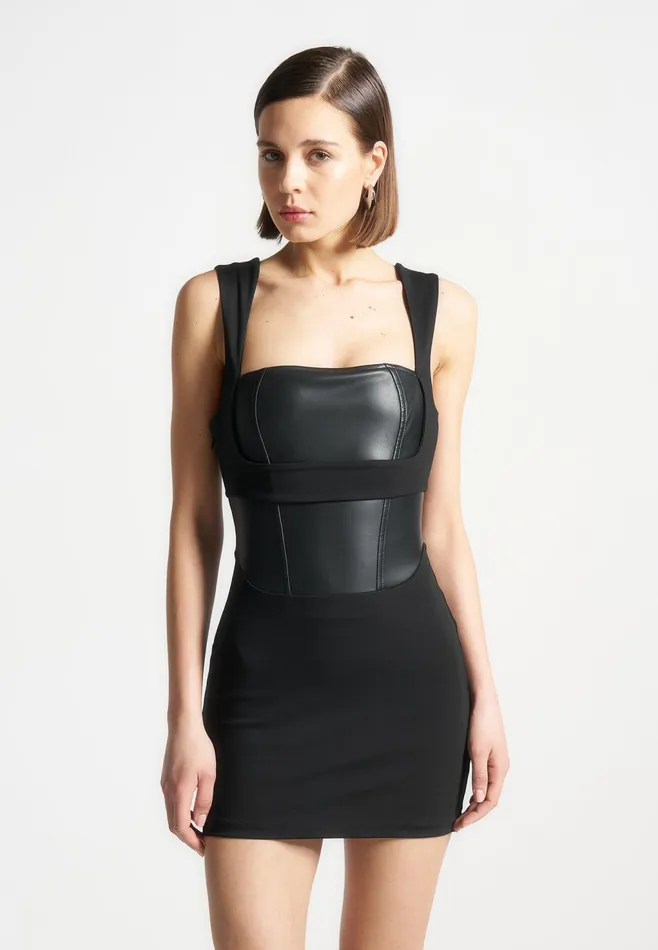 Women Manire De Voir Layered Corset Mini Dress Black