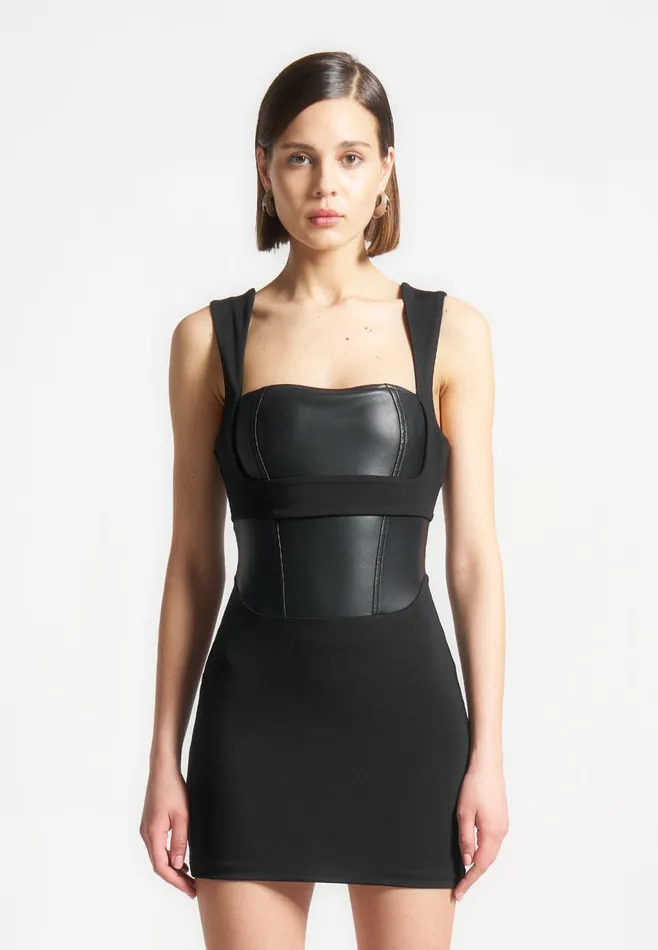 Women Manire De Voir Layered Corset Mini Dress Black