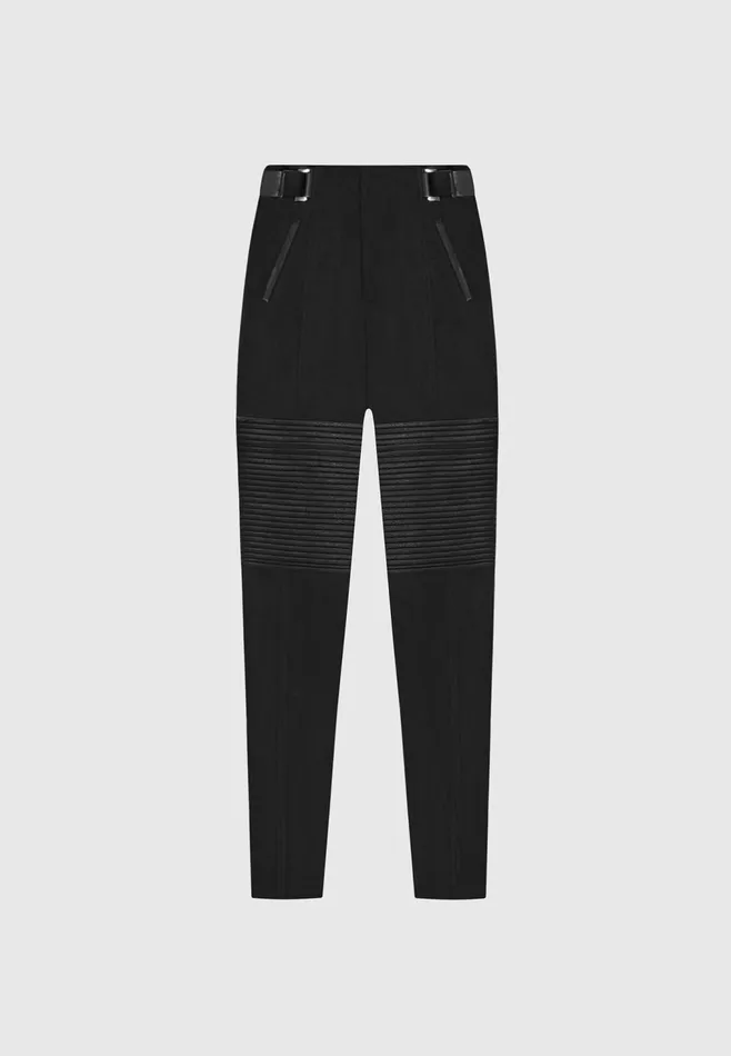 Women Manire De Voir Leather And Suede Ribbed Leggings Black