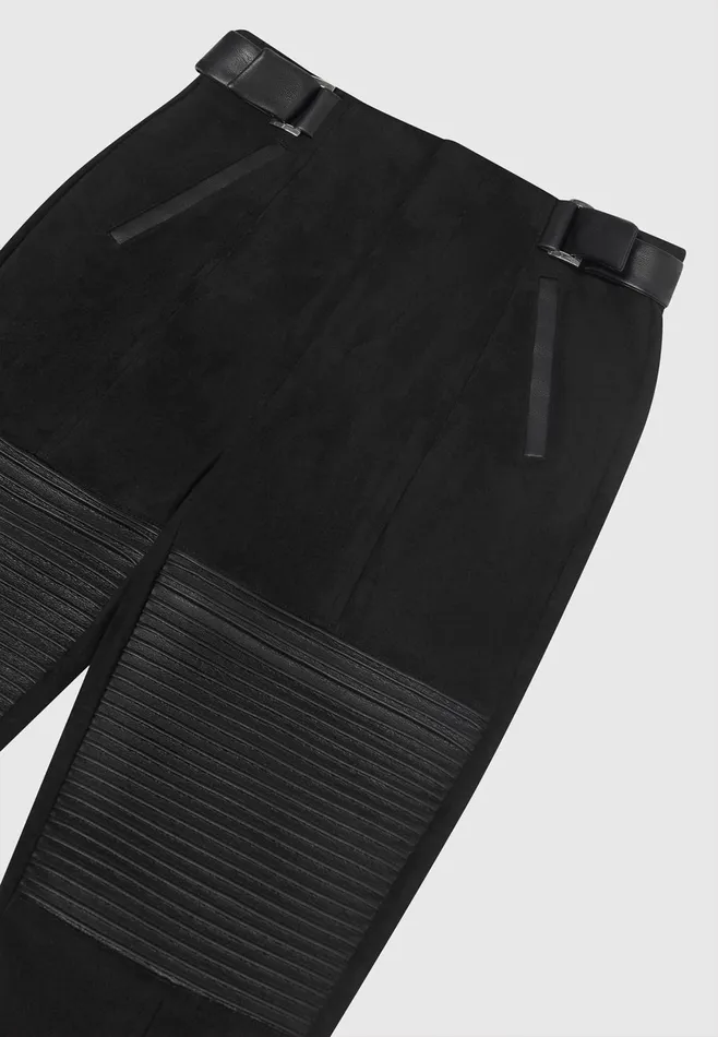 Women Manire De Voir Leather And Suede Ribbed Leggings Black