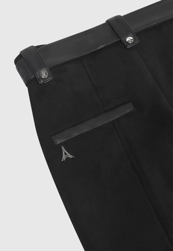 Women Manire De Voir Leather And Suede Ribbed Leggings Black