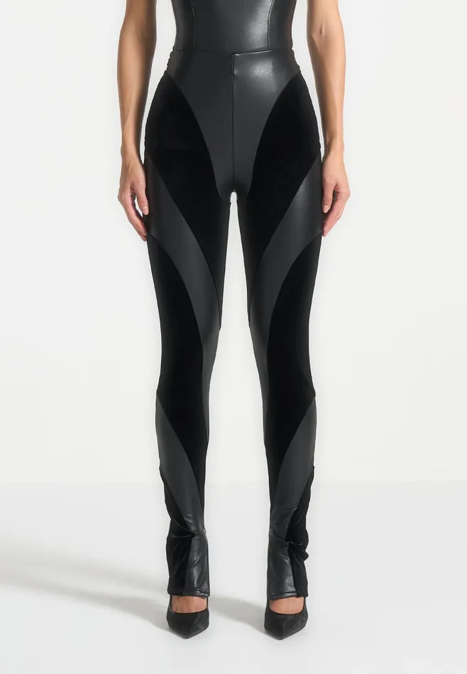 Women Manire De Voir Leather And Velour Contour Leggings Black