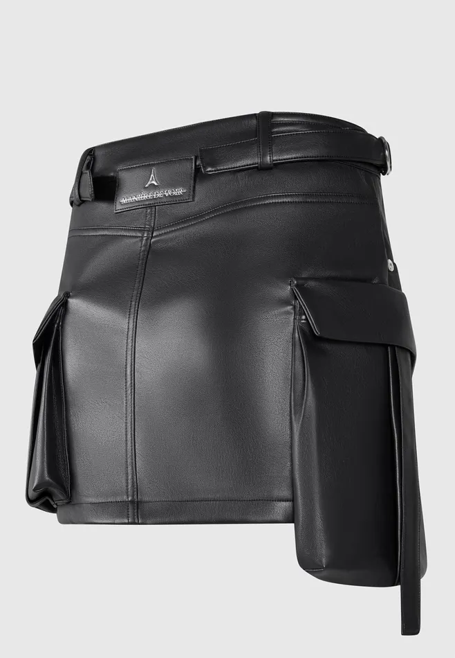 Women Manire De Voir Leather Cargo Mini Skirt Black
